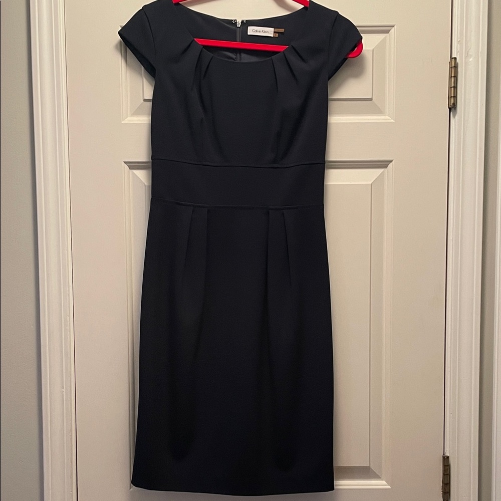 Calvin Klein Navy Cap Sleeve Midi Dress